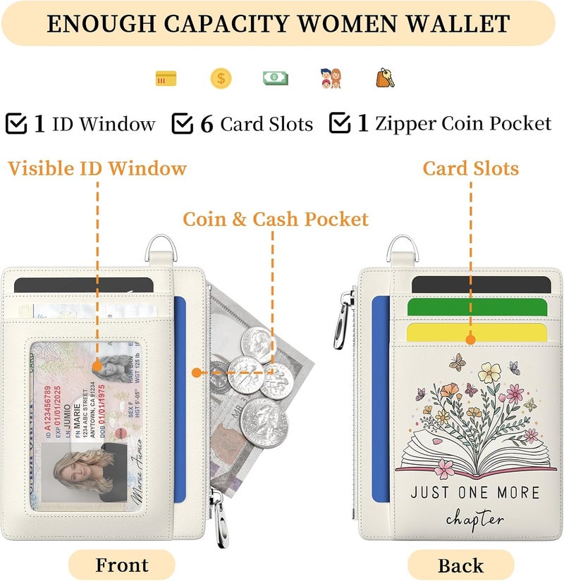 Hancynir Book Lover Floral Flower Slim Wallet Women Credit Card Holder Cute RFID Blocking Small Card Wallets Mini Front Pocket PU Leather Thin Travel Zipper Coin Cash Ladies Female Wallet Gifts - Image 5